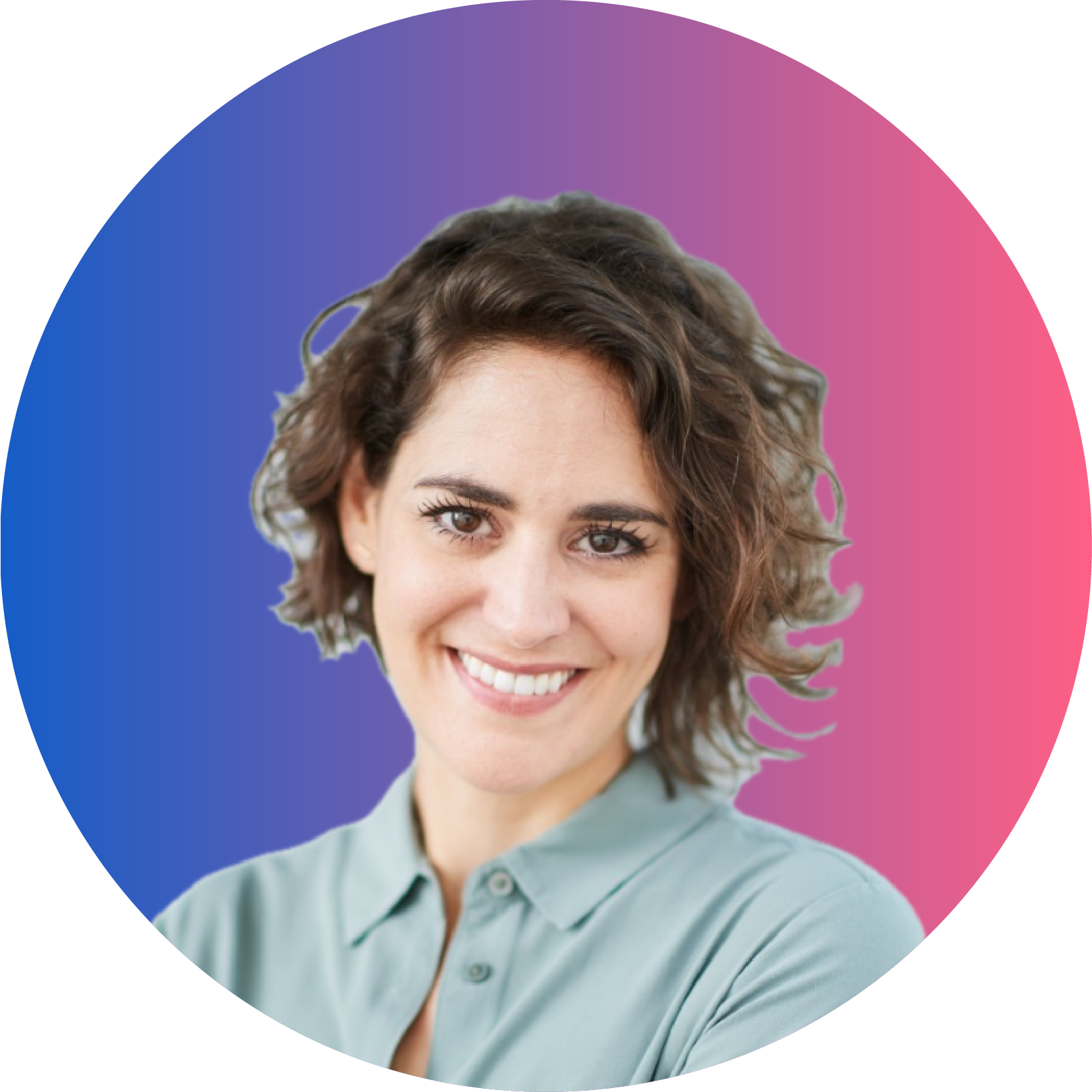 Photo de Sophie De Paoli sur fond de couleur dégradrées rose et bleu