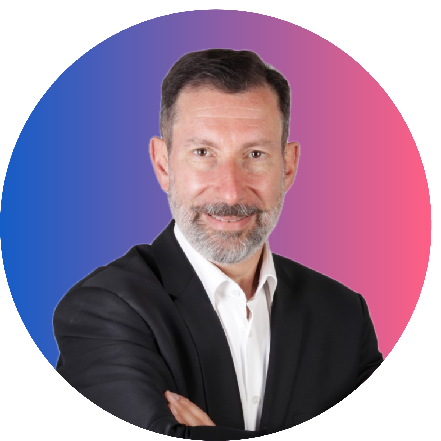 photo de Christophe Lefebvre sur fond de couleur défradées rose et belau