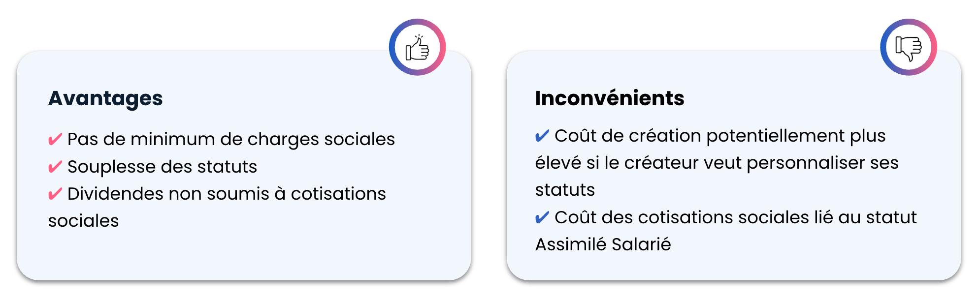 avantages inconvénients statut SASU SAS